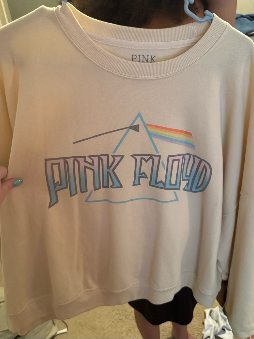 American Eagle Outfitters PINK Cream Crewneck with Rainbow Prism Graphic
